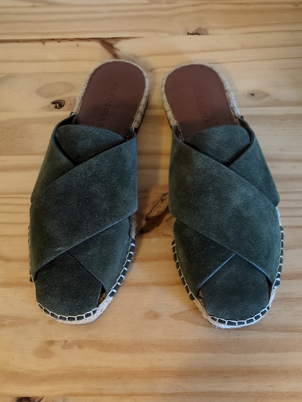 New Aerosoles Espadrille Slide Mule 7 Olive Suede